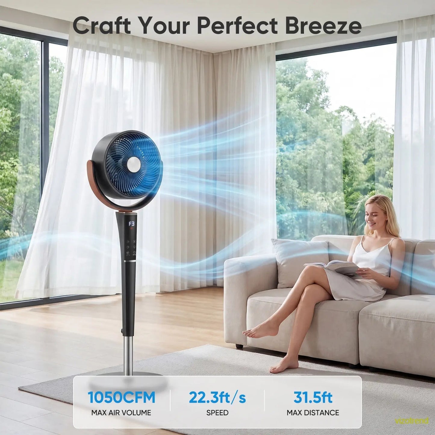 Bedroom Pedestal Fan, Quiet 20dB DC Air Circulator