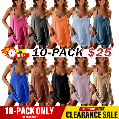Women's Athletic Sleeveless Mini Dress with Built-in Shorts