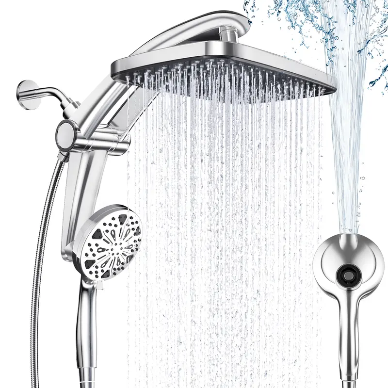 12" Dual Rain Shower Head Combo – High Pressure Rainfall Shower System with Magnetic Handheld Sprayer, 8 Spray Modes & Adjustable Angle