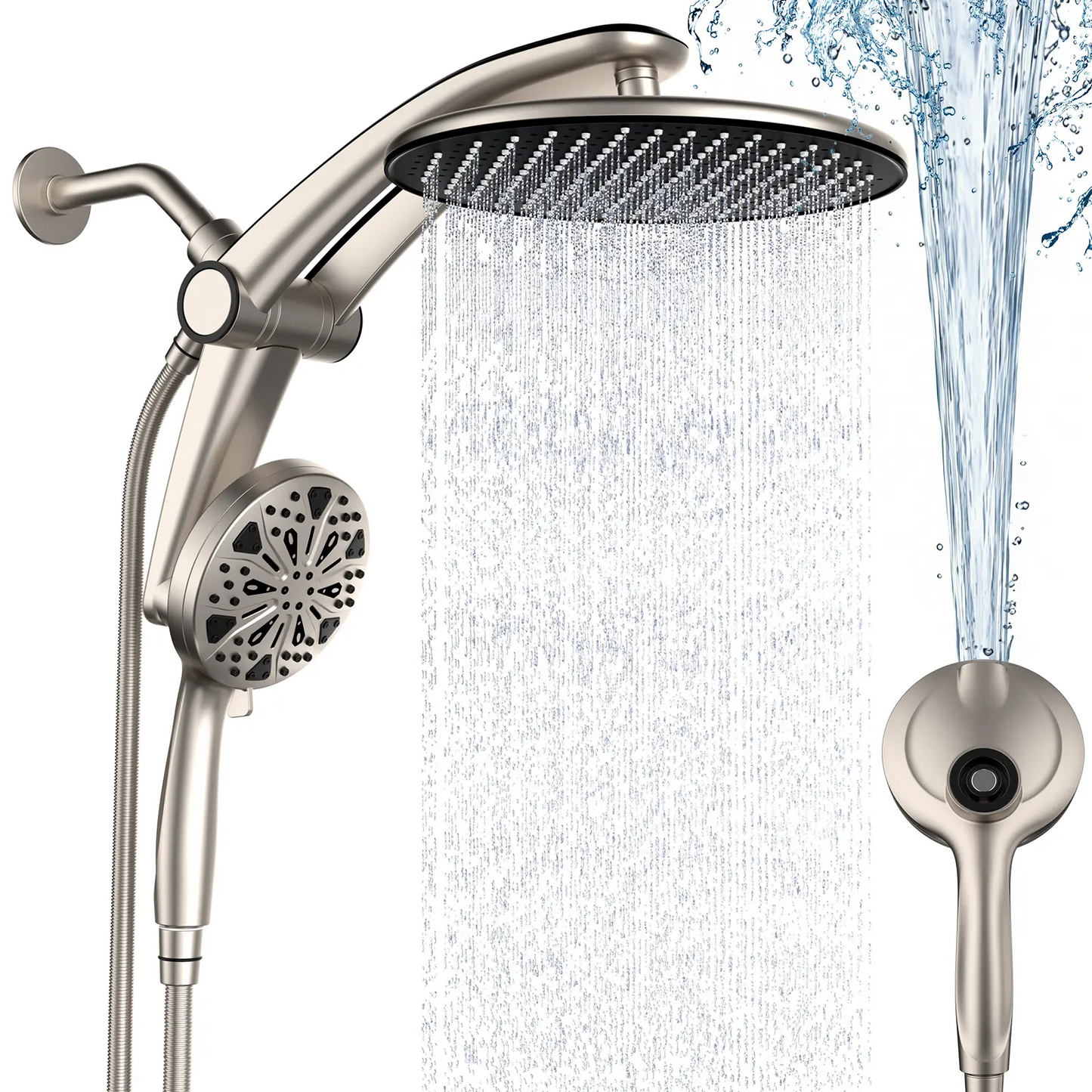 12" Dual Rain Shower Head Combo – High Pressure Rainfall Shower System with Magnetic Handheld Sprayer, 8 Spray Modes & Adjustable Angle