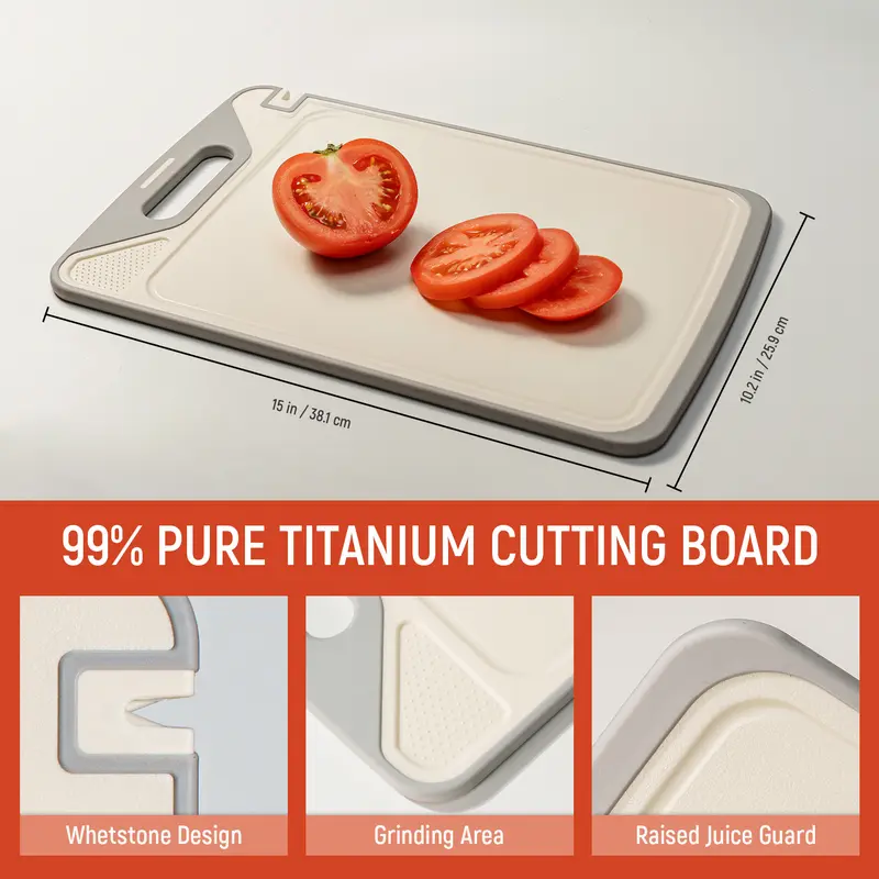 2-in-1 Titanium-Infused Stainless Steel Cutting Board with Non-Toxic PP Surface, Double-Sided Chopping Board for Kitchen Food Separation, Easy Clean Durable Kitchen Board