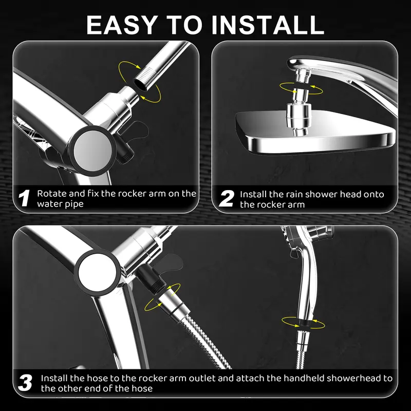 12" Dual Rain Shower Head Combo – High Pressure Rainfall Shower System with Magnetic Handheld Sprayer, 8 Spray Modes & Adjustable Angle