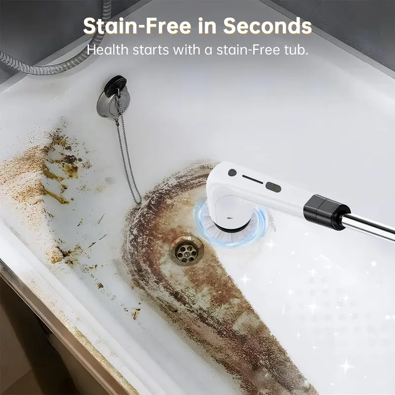 2026 Cordless Electric Spin Scrubber | 8 Brush Heads | 3-Length Extendable Handle | Dual Speed | Waterproof Bathroom & Kitchen Cleaning Brush