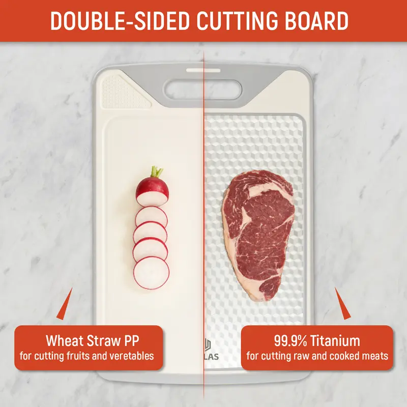 2-in-1 Titanium-Infused Stainless Steel Cutting Board with Non-Toxic PP Surface, Double-Sided Chopping Board for Kitchen Food Separation, Easy Clean Durable Kitchen Board