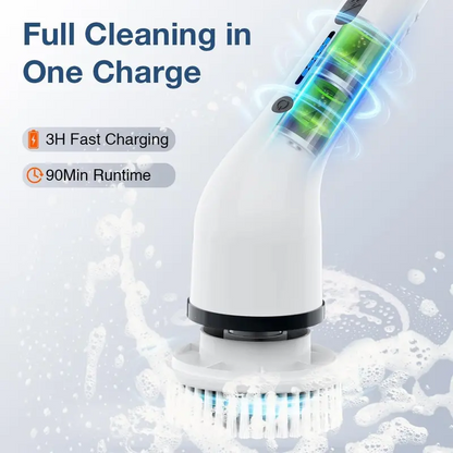 2026 Cordless Electric Spin Scrubber | 8 Brush Heads | 3-Length Extendable Handle | Dual Speed | Waterproof Bathroom & Kitchen Cleaning Brush
