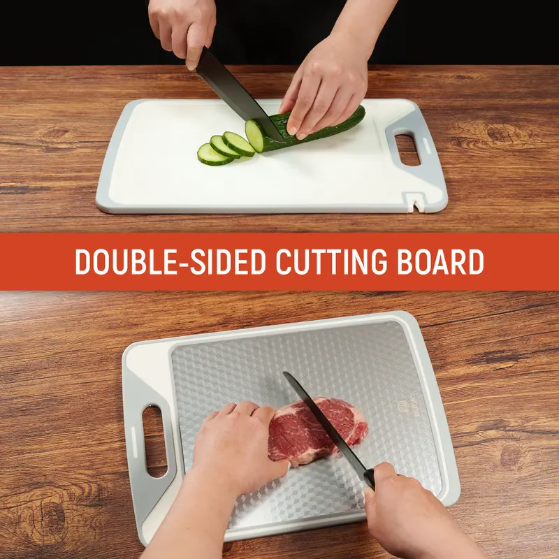 2-in-1 Titanium-Infused Stainless Steel Cutting Board with Non-Toxic PP Surface, Double-Sided Chopping Board for Kitchen Food Separation, Easy Clean Durable Kitchen Board