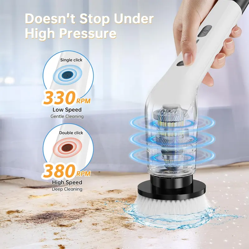 2026 Cordless Electric Spin Scrubber | 8 Brush Heads | 3-Length Extendable Handle | Dual Speed | Waterproof Bathroom & Kitchen Cleaning Brush