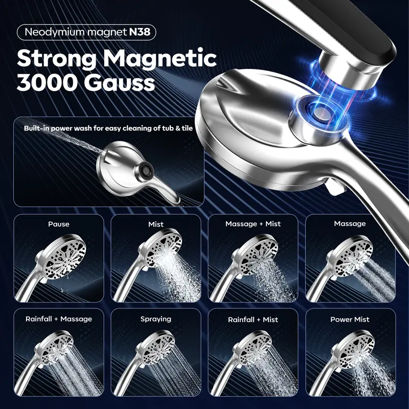 12" Dual Rain Shower Head Combo – High Pressure Rainfall Shower System with Magnetic Handheld Sprayer, 8 Spray Modes & Adjustable Angle