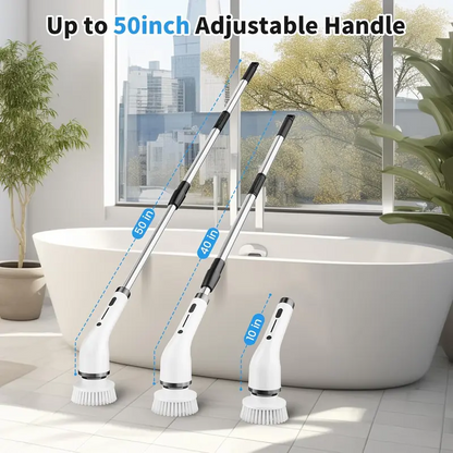 2026 Cordless Electric Spin Scrubber | 8 Brush Heads | 3-Length Extendable Handle | Dual Speed | Waterproof Bathroom & Kitchen Cleaning Brush