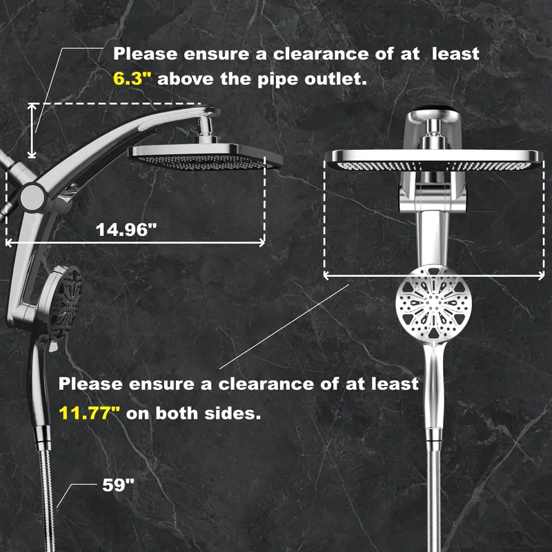 12" Dual Rain Shower Head Combo – High Pressure Rainfall Shower System with Magnetic Handheld Sprayer, 8 Spray Modes & Adjustable Angle