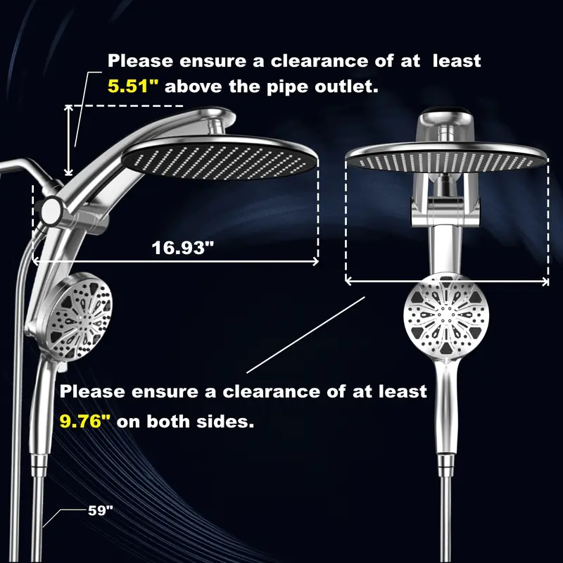 12" Dual Rain Shower Head Combo – High Pressure Rainfall Shower System with Magnetic Handheld Sprayer, 8 Spray Modes & Adjustable Angle