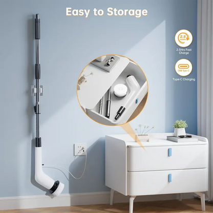2026 Cordless Electric Spin Scrubber | 8 Brush Heads | 3-Length Extendable Handle | Dual Speed | Waterproof Bathroom & Kitchen Cleaning Brush