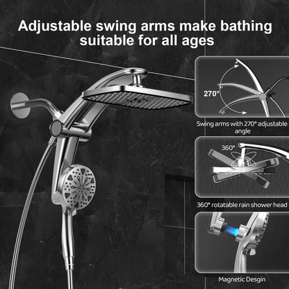 12" Dual Rain Shower Head Combo – High Pressure Rainfall Shower System with Magnetic Handheld Sprayer, 8 Spray Modes & Adjustable Angle